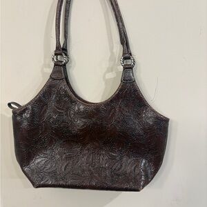 Nine West Embossed Dark Brown Leather Tote Bag